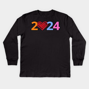 Hello 2024 Happy New Kids Long Sleeve T-Shirt